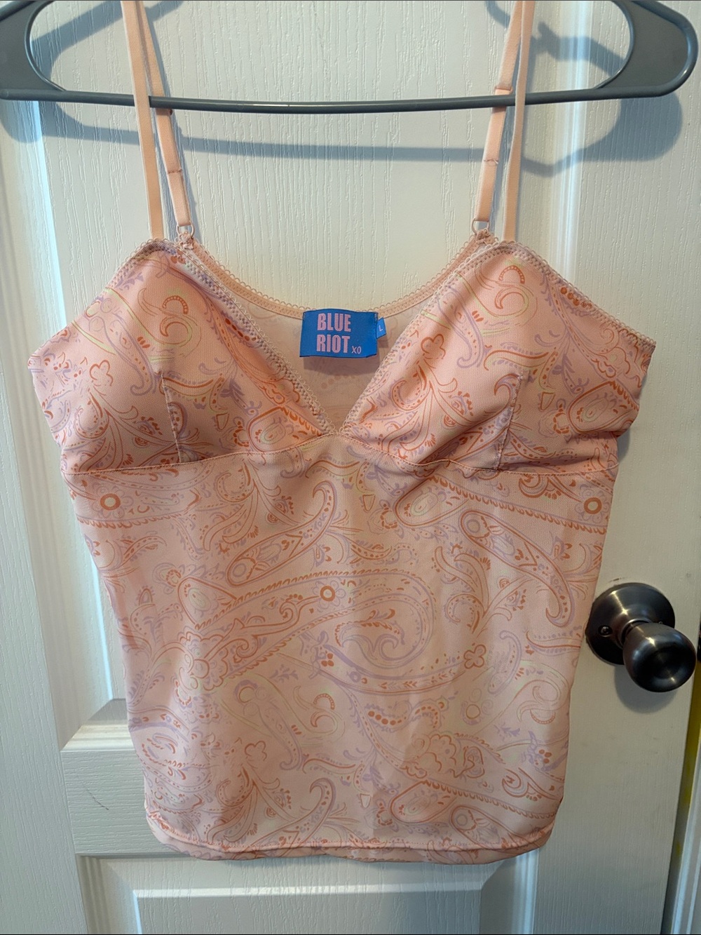 Peach Paisley V-Neck Tank Top
